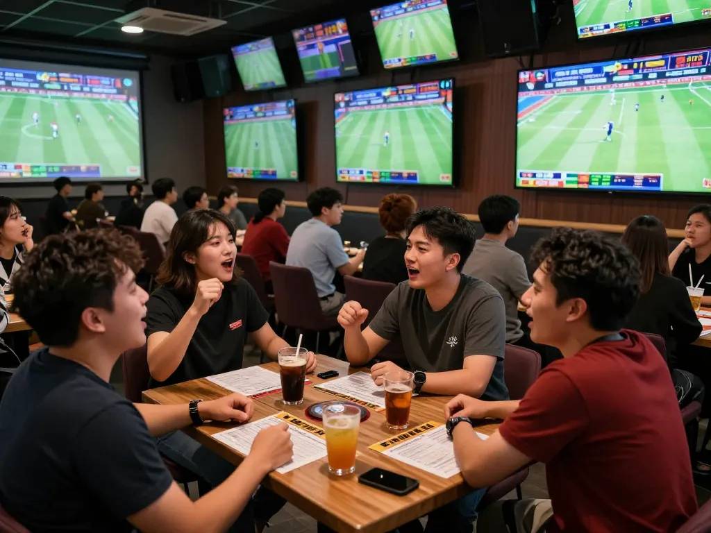 Fans immersed in the thrill of sports betting with kèo nhà cái trực tiếp displayed on screens.