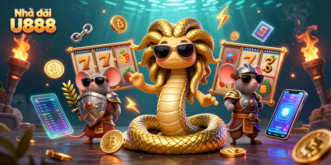 Experience the excitement of Nhà cái U888 with Medusa, coins, and vibrant casino elements.