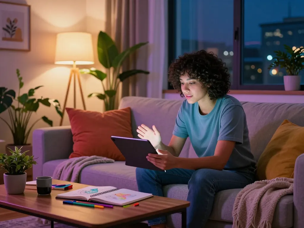 Engaging in sex chat ai experience with personalized NSFW AI companion at home.
