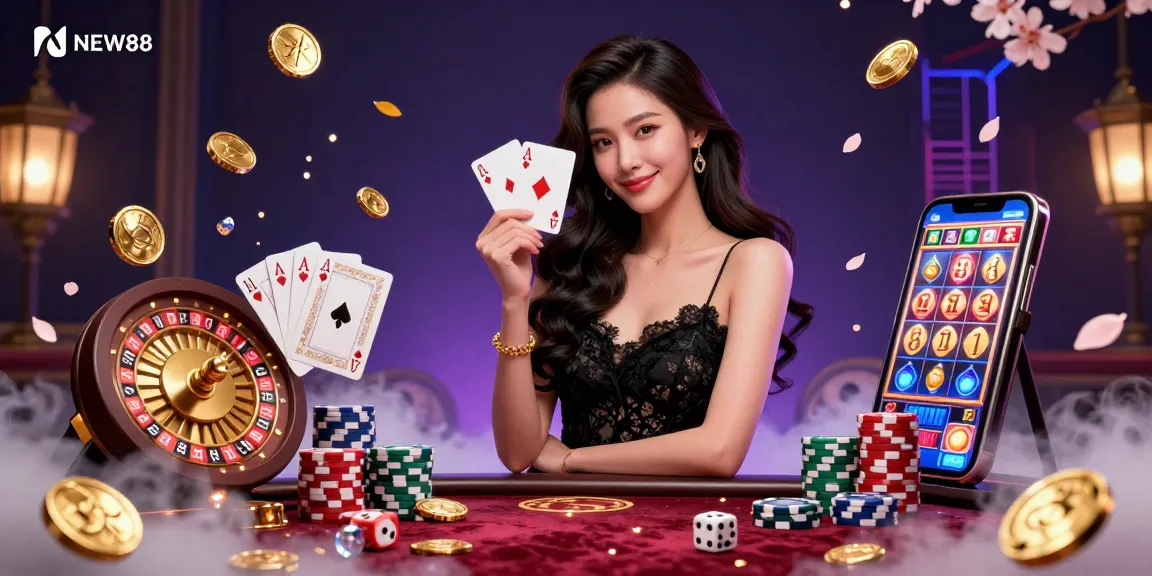 Experience the excitement of NEW88's luxurious casino with vibrant games and elegant design.