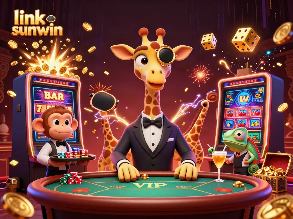 Experience thrilling wins with link sunwin in a vibrant casino scene full of characters and action.