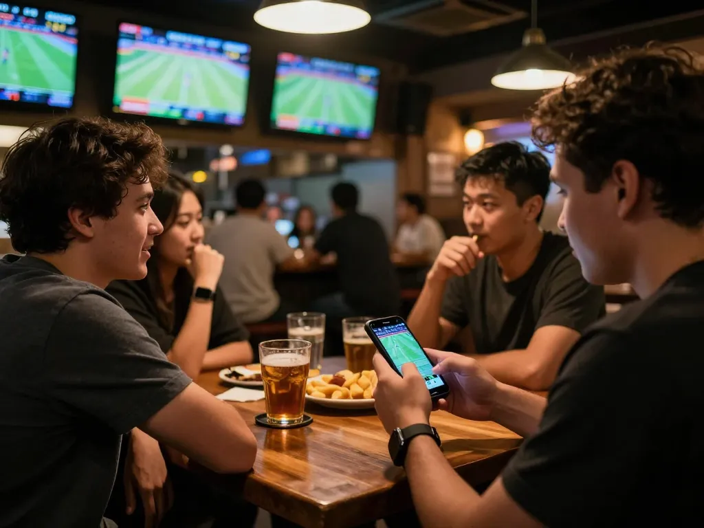 Person placing live sports bets at a lively bar while following games on screens, highlighting uu88vn.