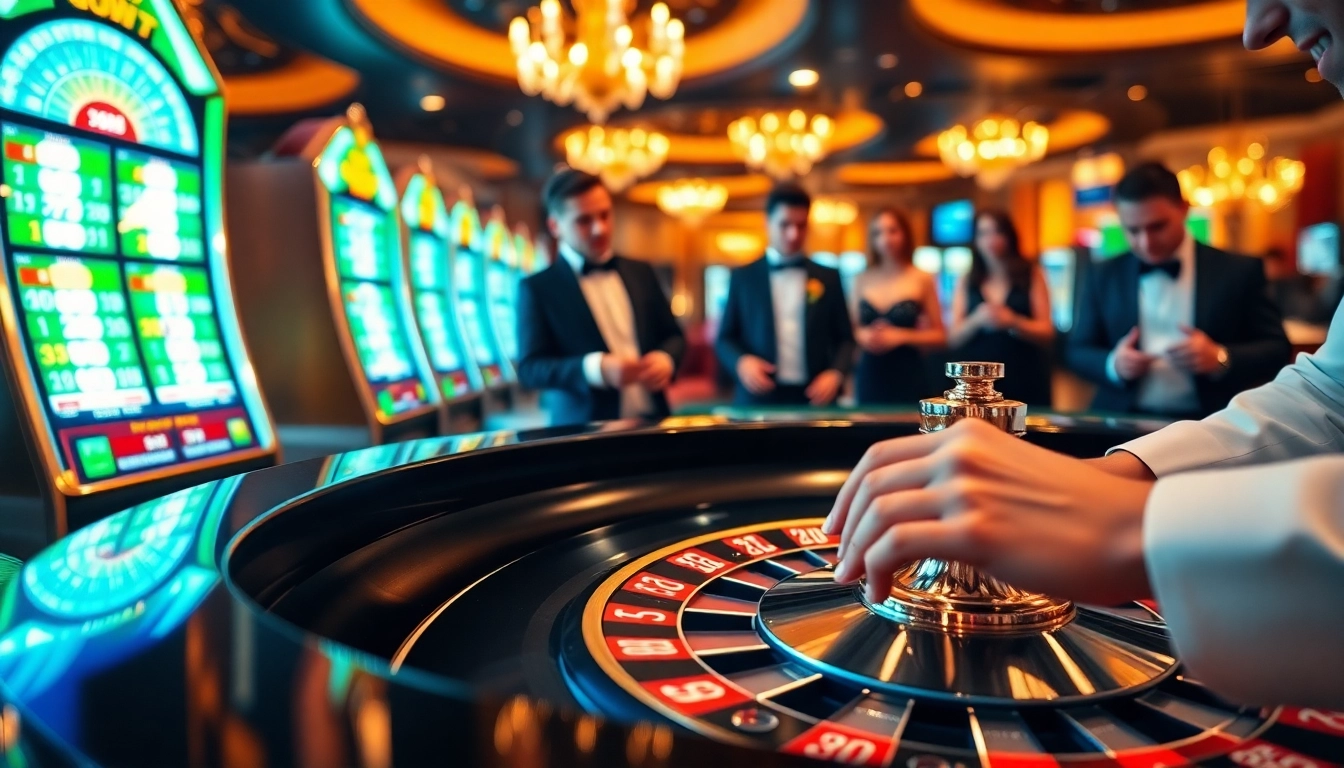 Exciting players enjoying high-stakes games at GG88 casino with vibrant roulette table.