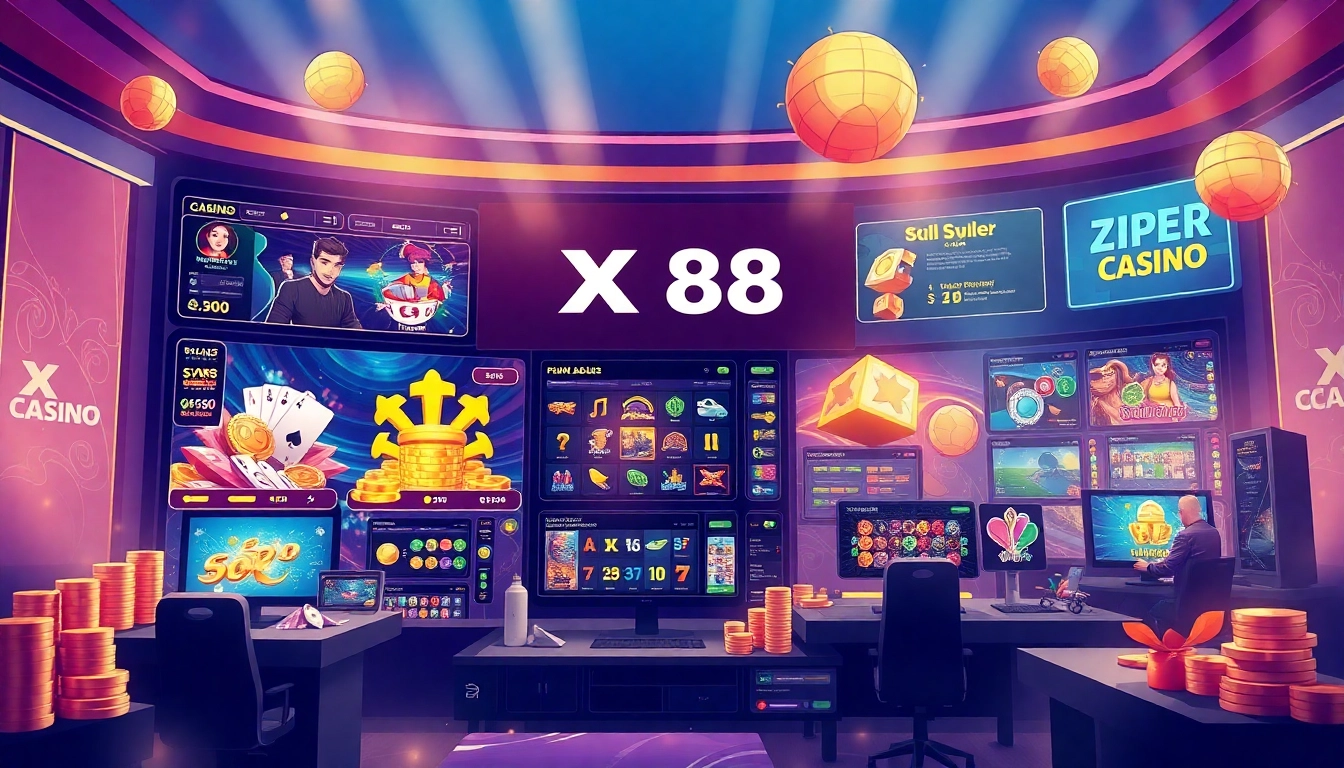 Experience the thrill of XX88 link with a dynamic online casino scene showcasing various games and vibrant promotions.