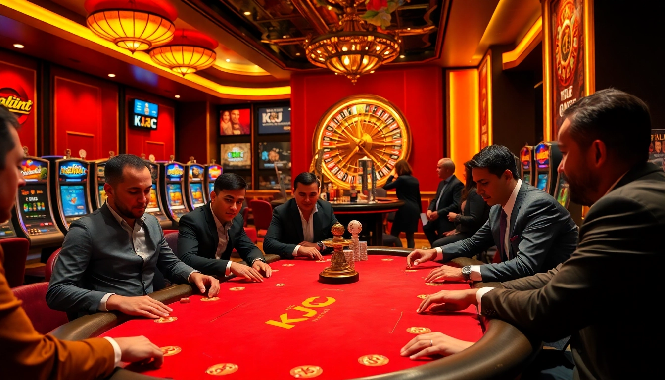 KJC casino scene showcasing poker excitement with vibrant tables and high-stakes action.