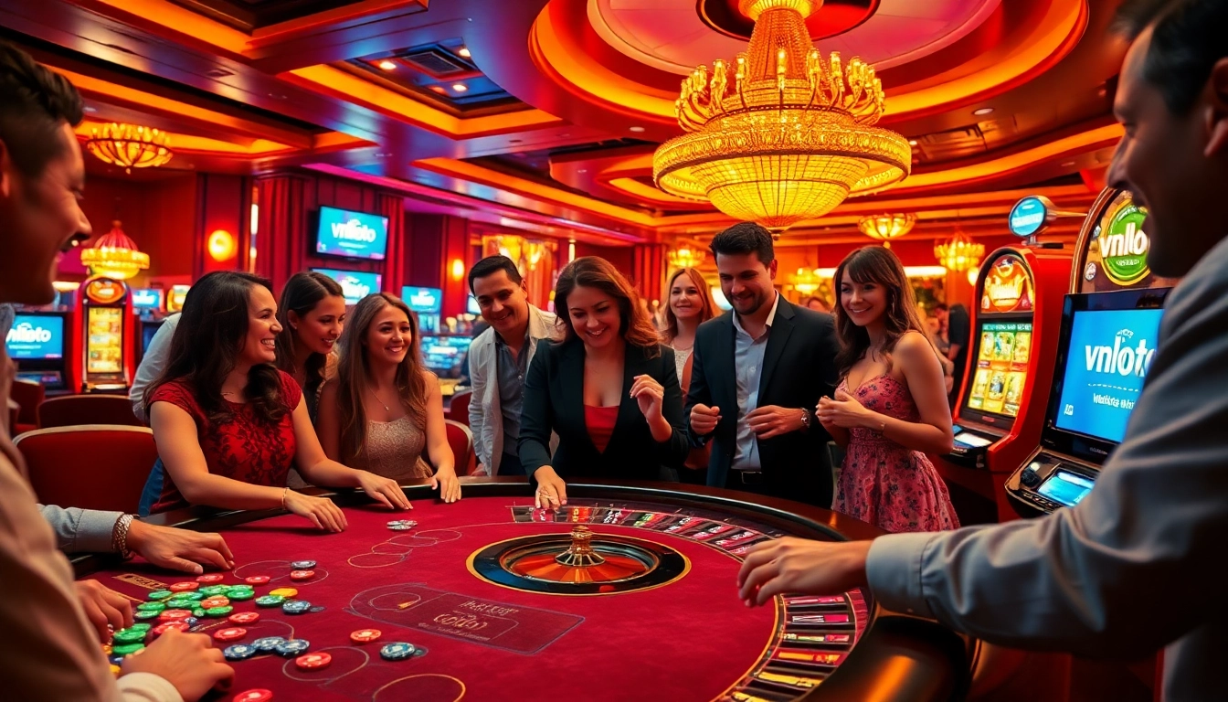 Experience the excitement of winning with vnloto at a lively poker table surrounded by vibrant games.