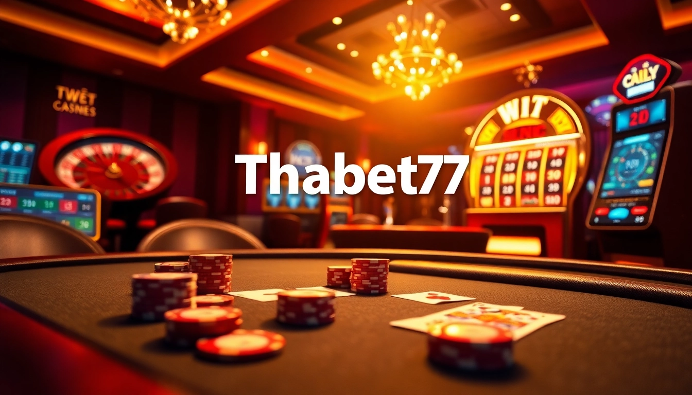 Experience the thrill of playing at Thabet77, featuring vibrant casino games and a luxurious setup.