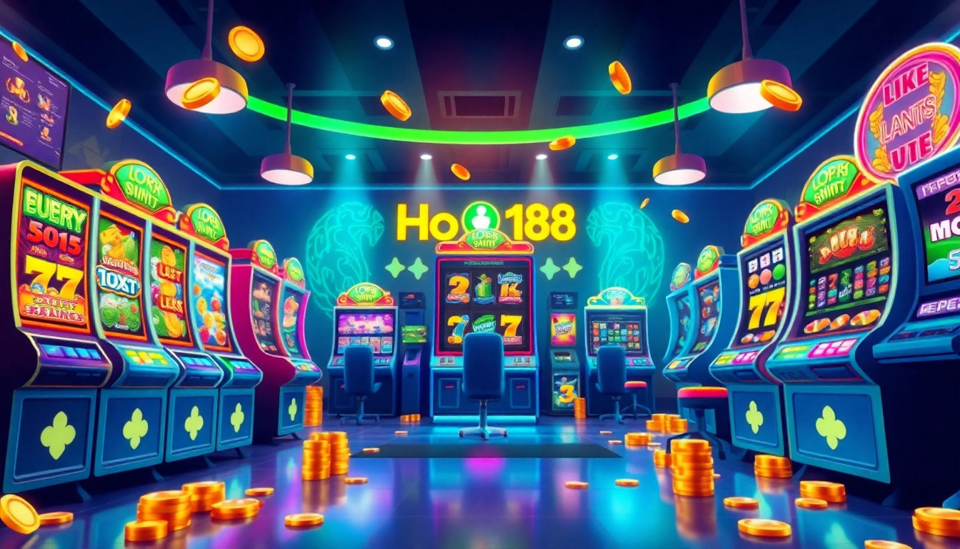 Exciting online gaming interface for hoki138 featuring vibrant slot machines and winning symbols.