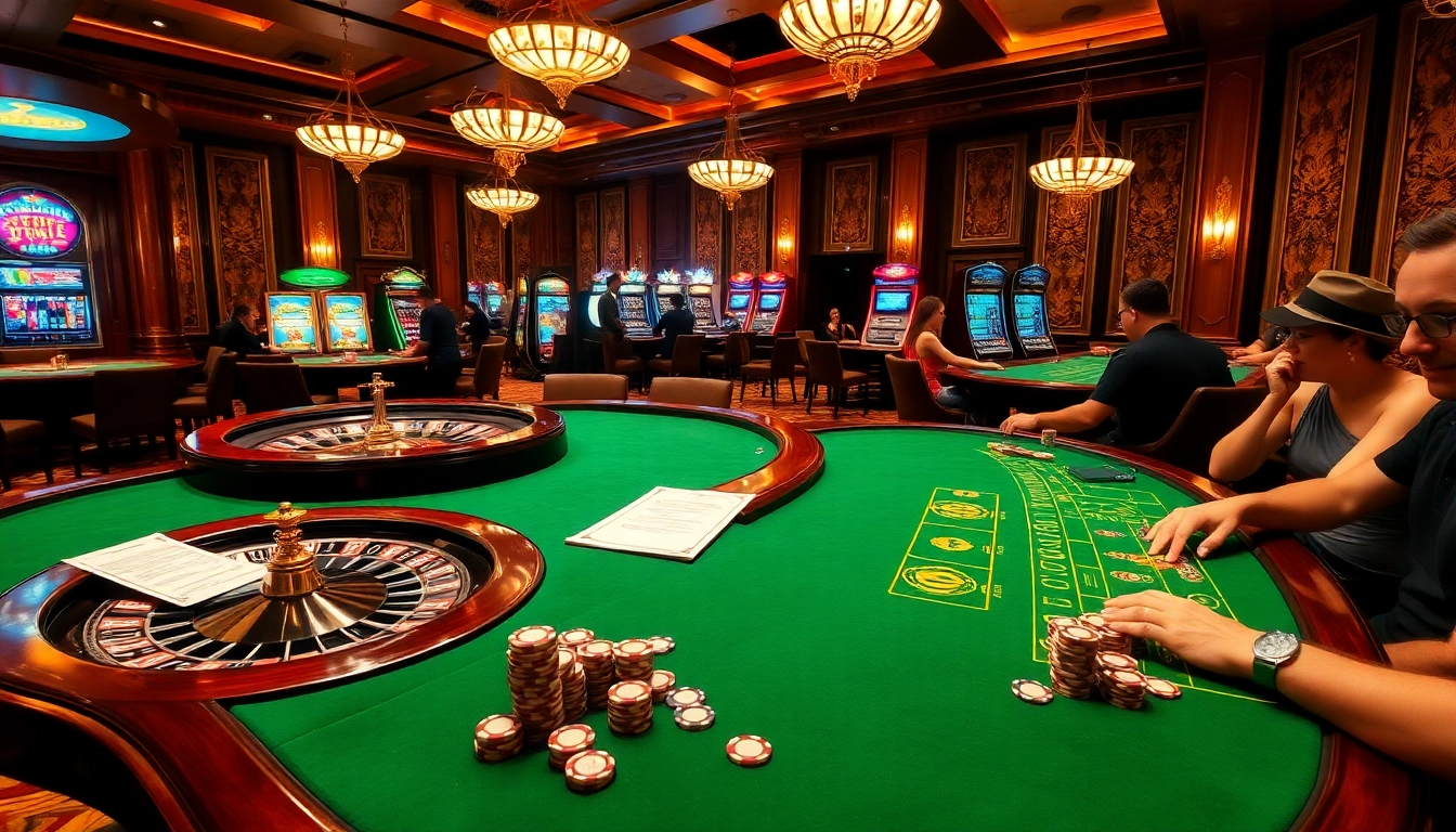 Suasana kasino yang hidup di https://kingarthurcafe.com/menu menampilkan pemain yang terpesona oleh rolet dan mesin slot.