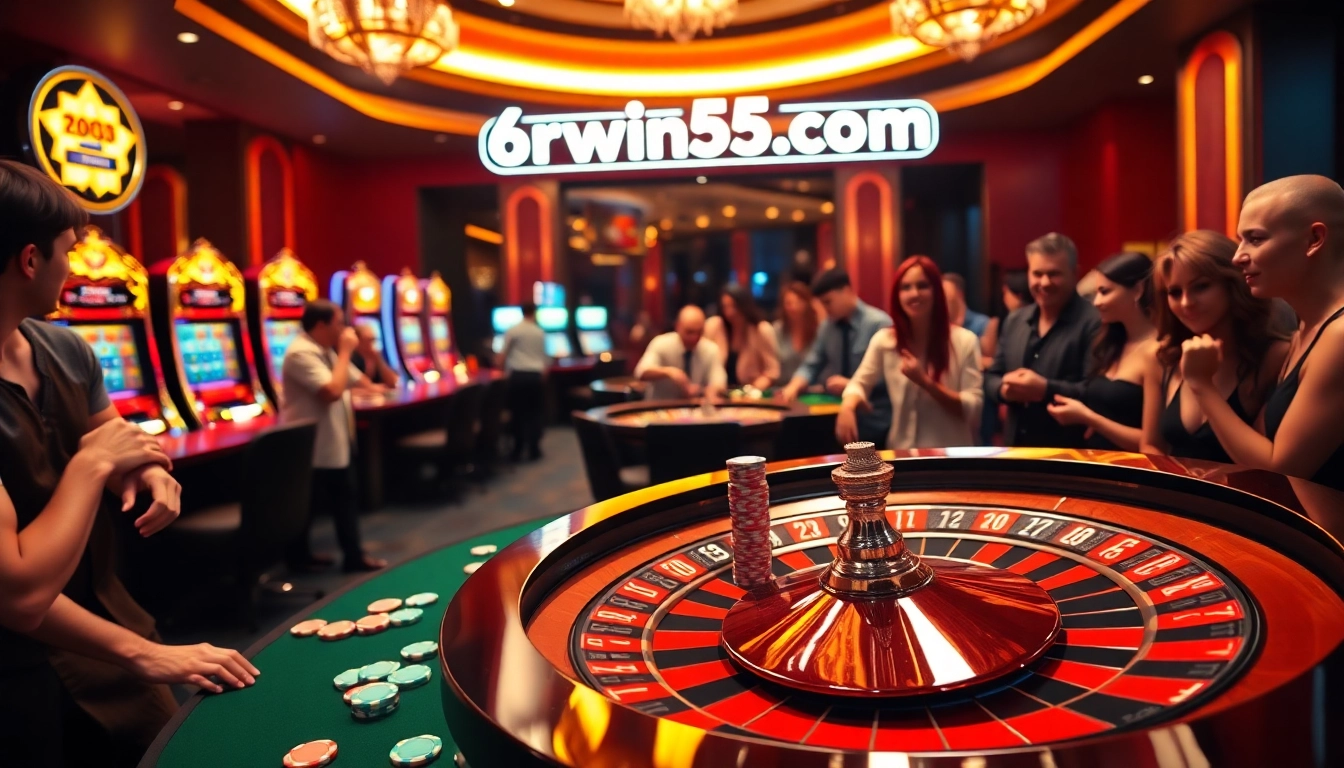 Experience the excitement of 6rwin55.com at an engaging casino table with players wagering.