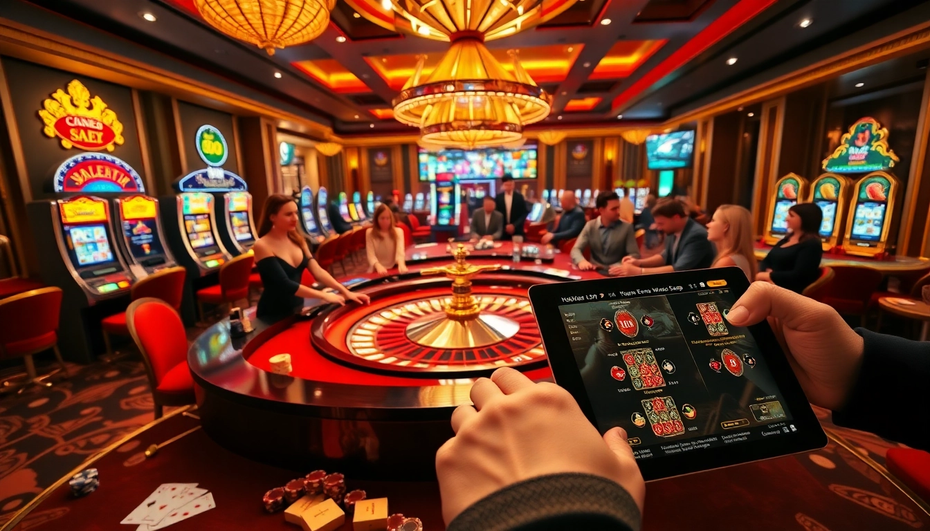Gameplay excitement at xx88.promo casino with roulette, cards, and vibrant slot machines.
