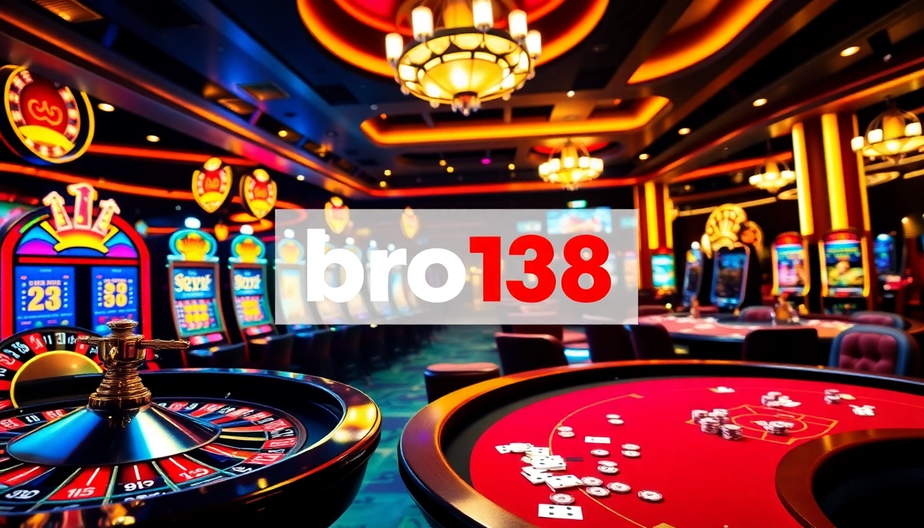 Experience the thrill of bro138 with vibrant slot machines and an exciting roulette wheel.