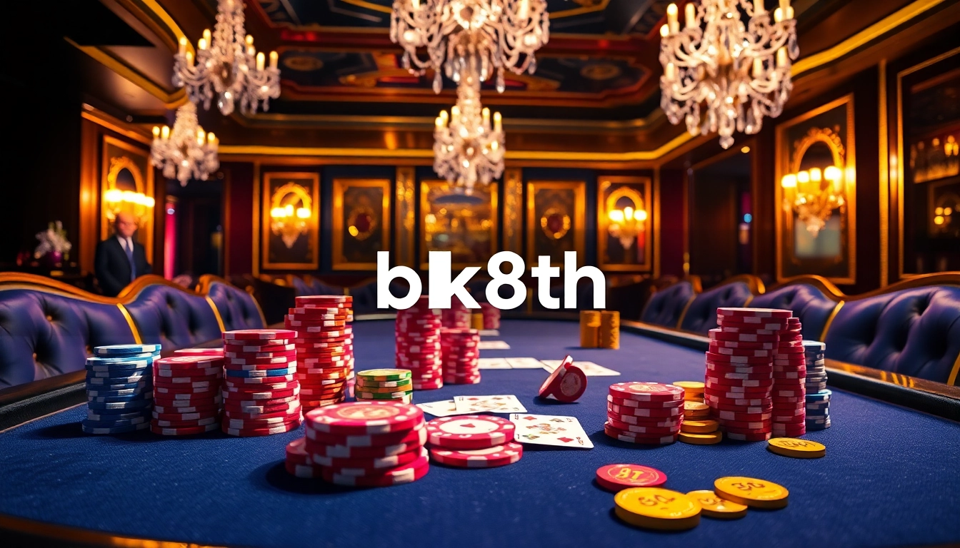 Experience high-stakes poker excitement with bk8th at this luxurious casino table.