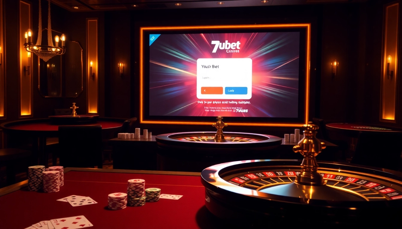 Experience the thrill of 7upbet login with vibrant poker chips and a roulette wheel in a luxurious casino setting.