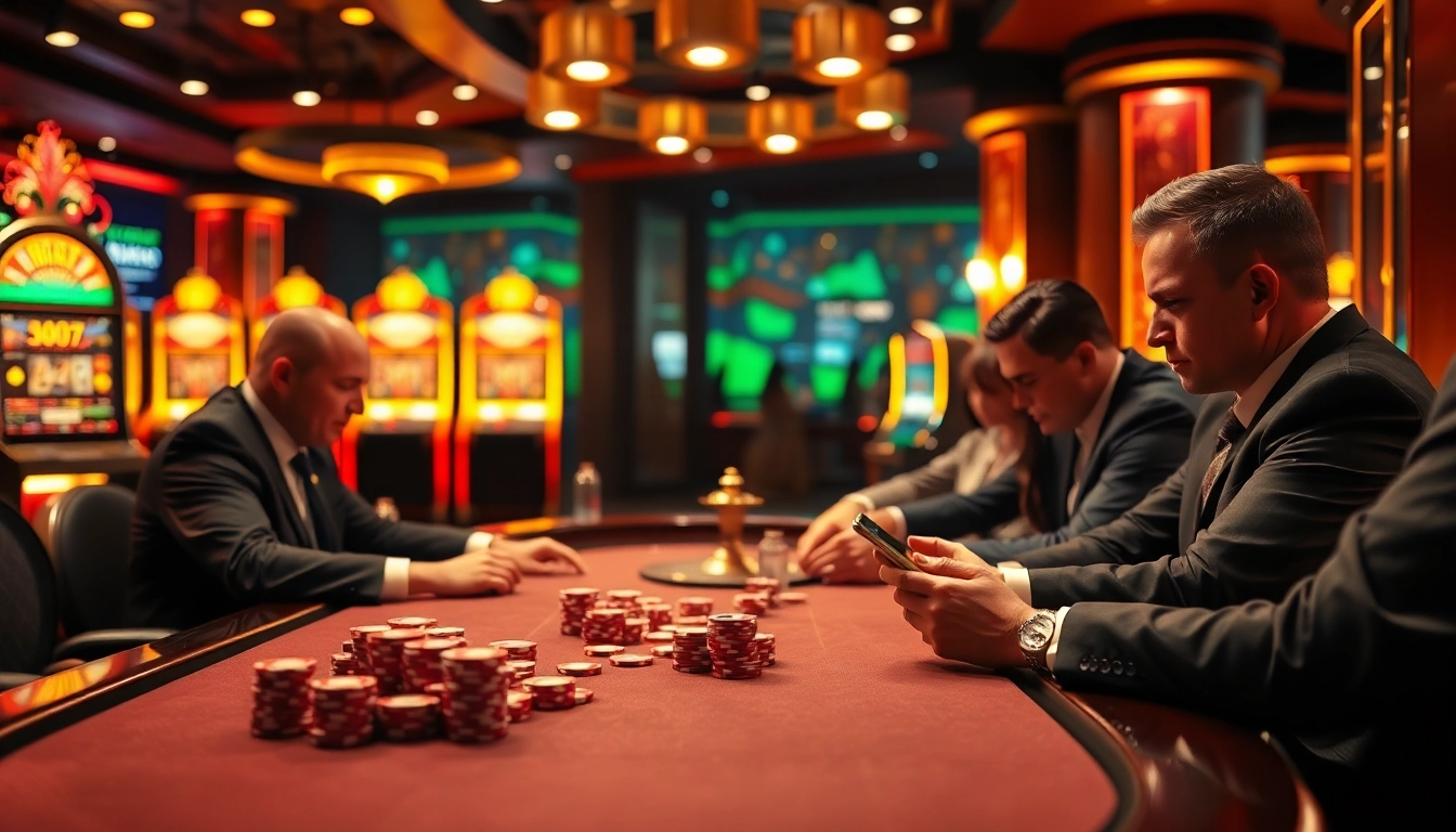 Players enjoying a thrilling game at a luxurious casino table, capturing the vibes of https://urr88.com/ and excitement.