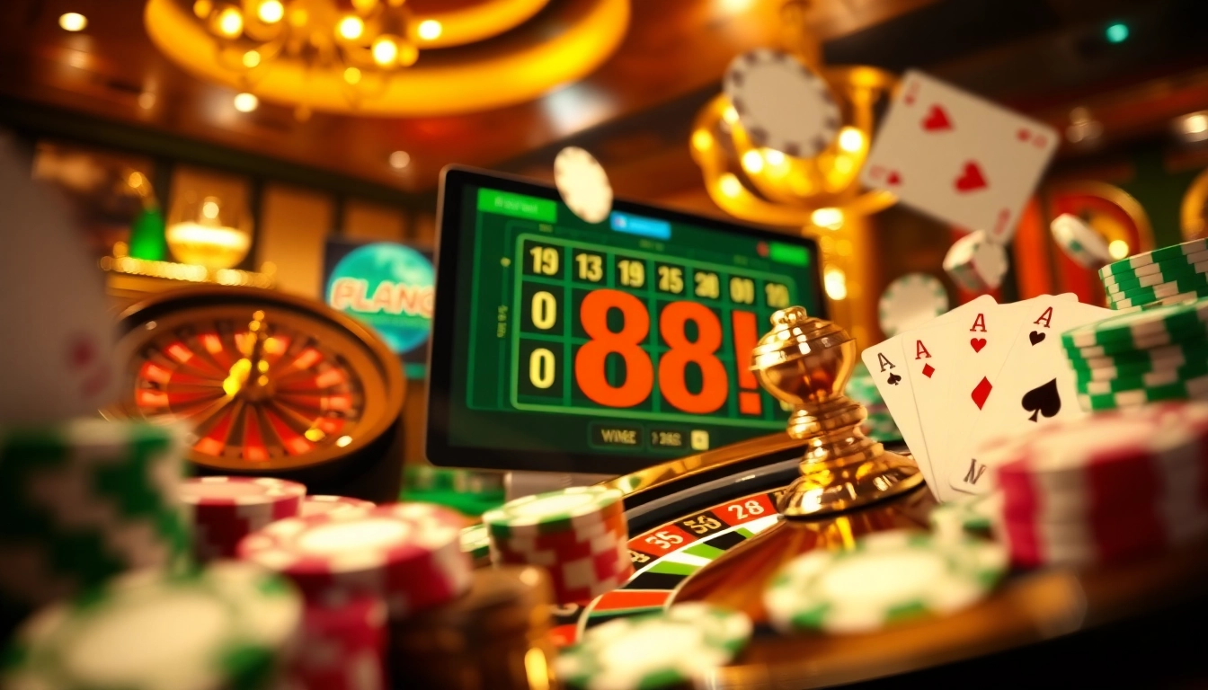 Engaging casino scene emphasizing the thrill of betting at 88i with roulette wheels and poker chips.