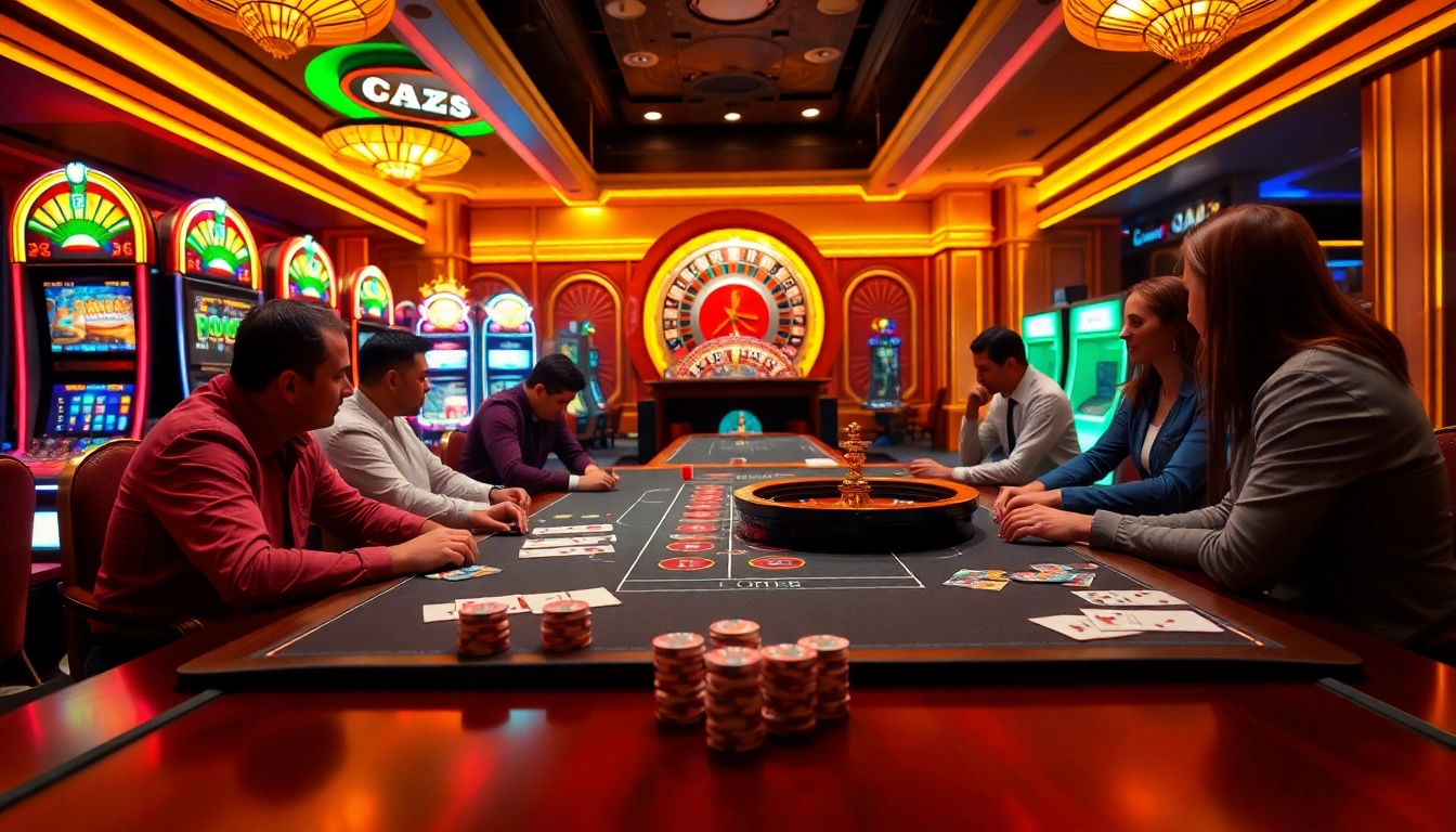 Experience the thrill of poker and gambling at https://nh8833.com/, showcasing neon lights and vibrant casino elements.