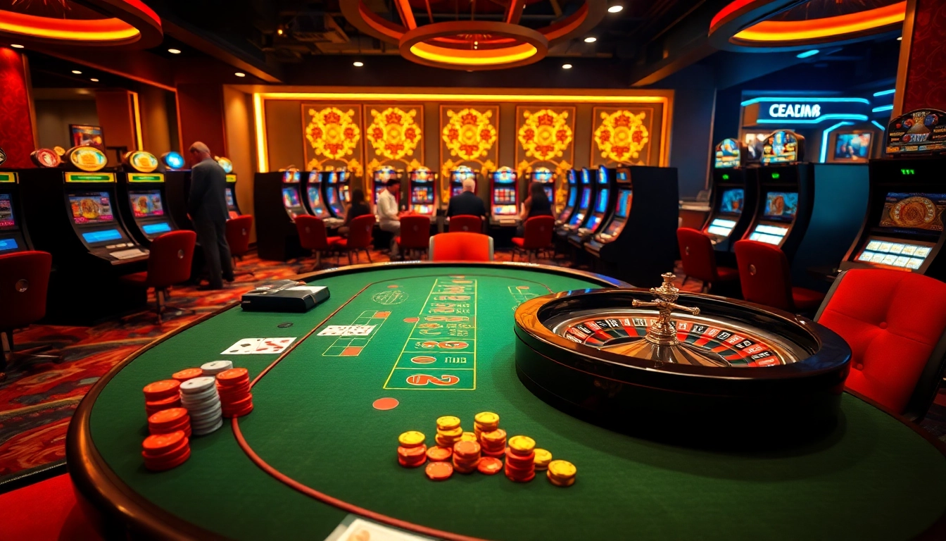 MK8 gaming table filled with vibrant chips and cards in an upscale casino ambiance.