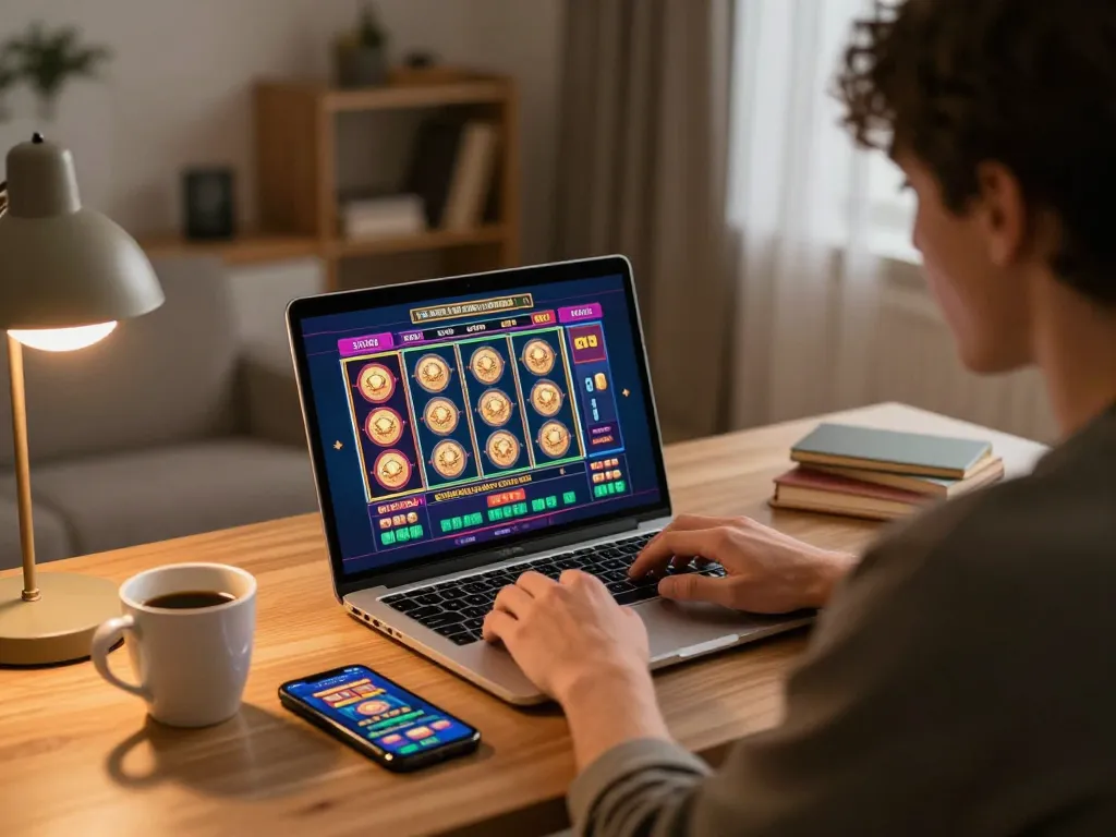 Engaging with exciting online slots at https://ph365.cx/ from the comfort of home, showcasing a vibrant gaming atmosphere.