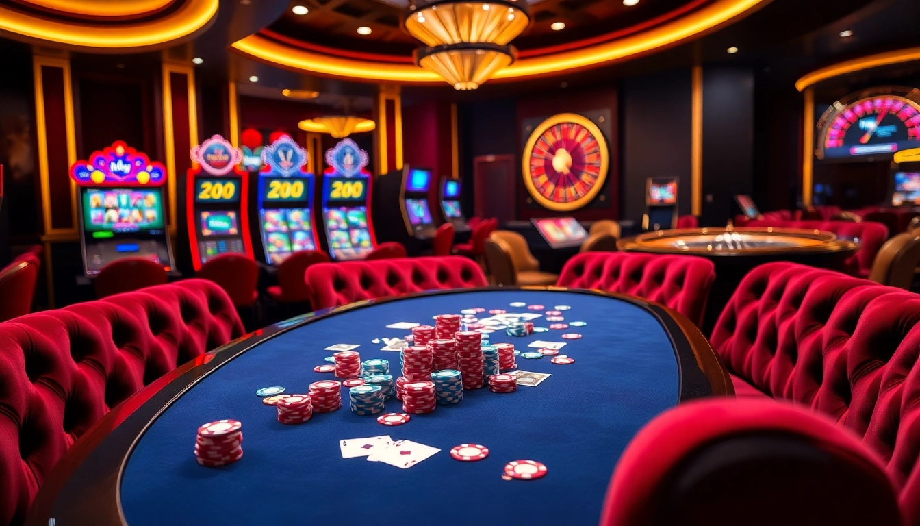 8day's vibrant casino scene showcasing poker chips and a roulette wheel for an exciting gaming atmosphere.