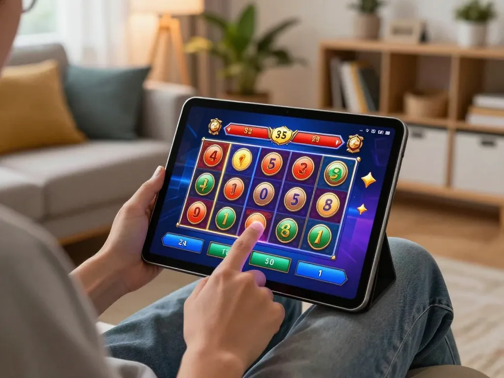 Engaging in situs slot gacor gaming on tablet showcasing colorful graphics and exciting gameplay.