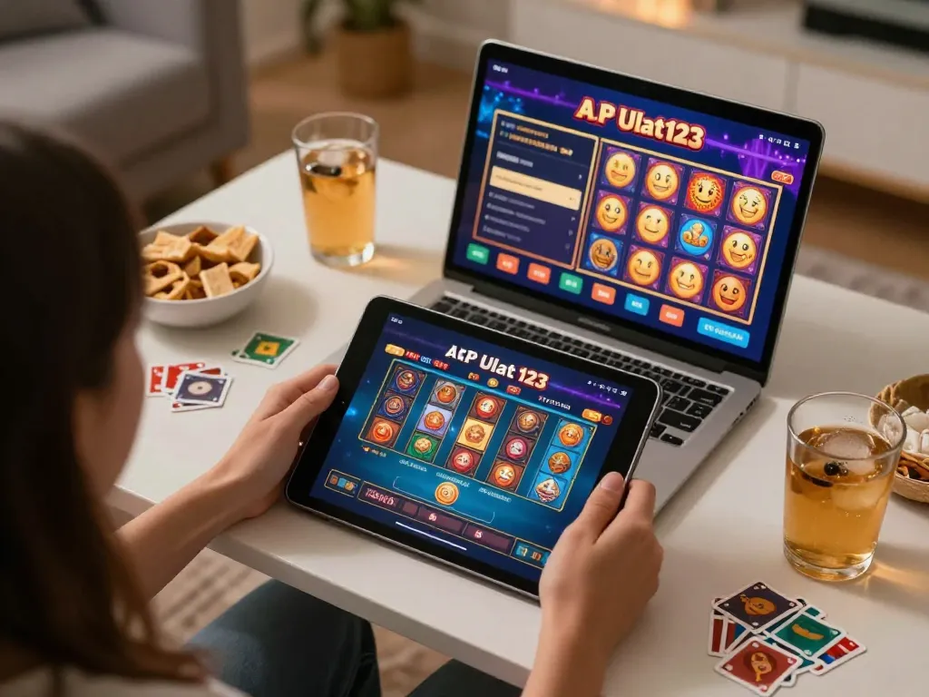 Rasakan kegembiraan dengan aplikasi APK Ulat123 selama sesi permainan kasino rumahan yang cerah, menampilkan permainan strategis.
