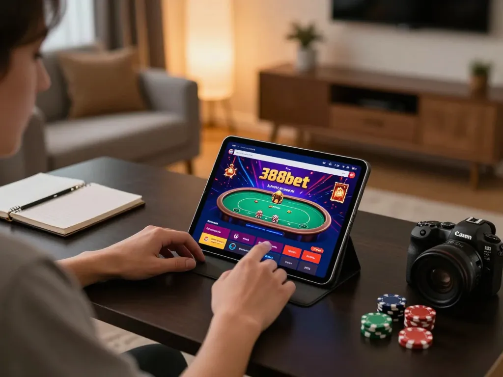 Experience thrilling online poker gameplay on 388bet with immersive tablet gaming setup