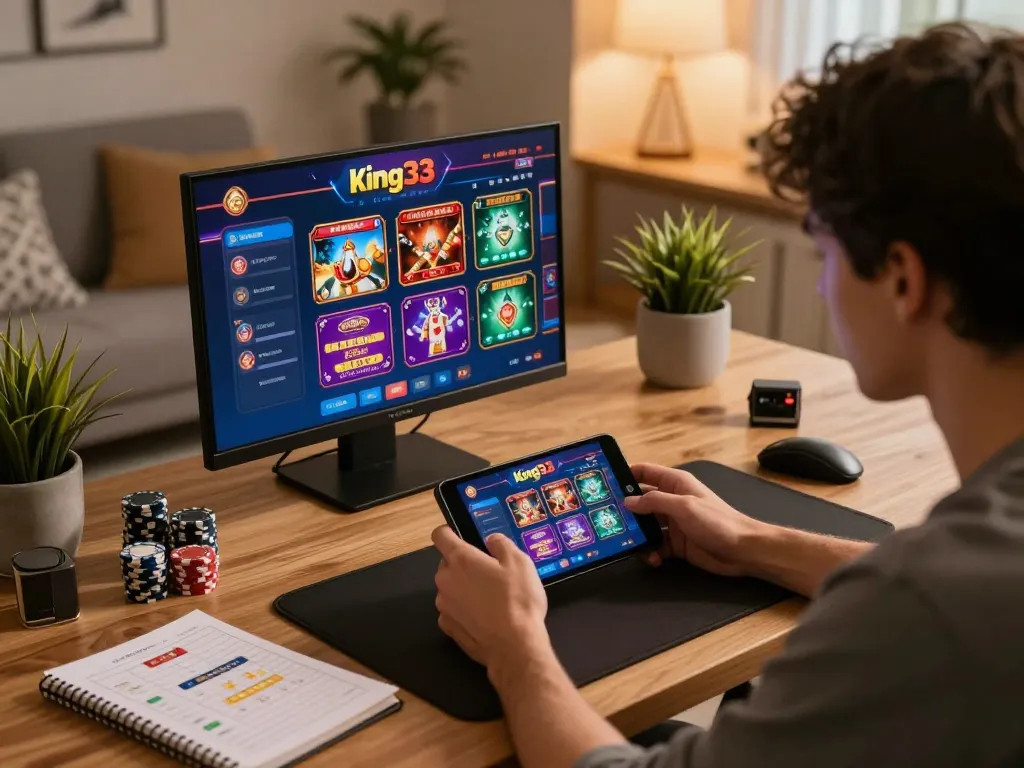 Engaged player using king33 mobile app for an exciting online gaming experience.