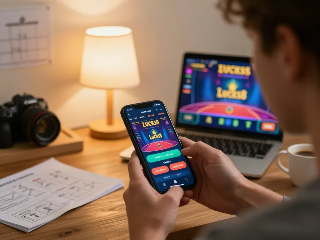 Chơi ứng dụng casino Lucks8 trên smartphone của bạn trong một không gian ấm cúng với hình ảnh trò chơi sống động.