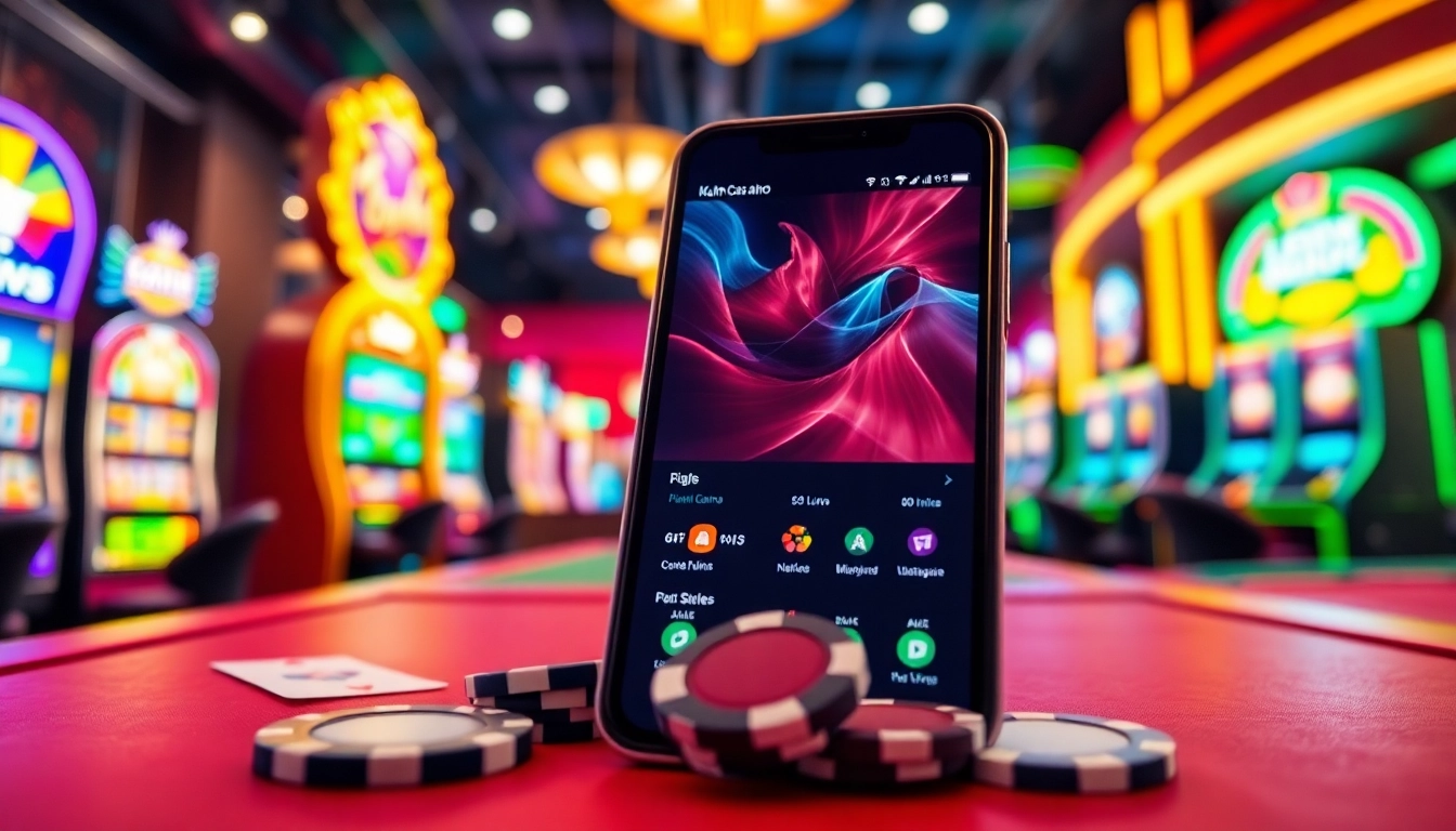 Experience the thrill of the singapore online casino app with vibrant gaming elements surrounding a smartphone.