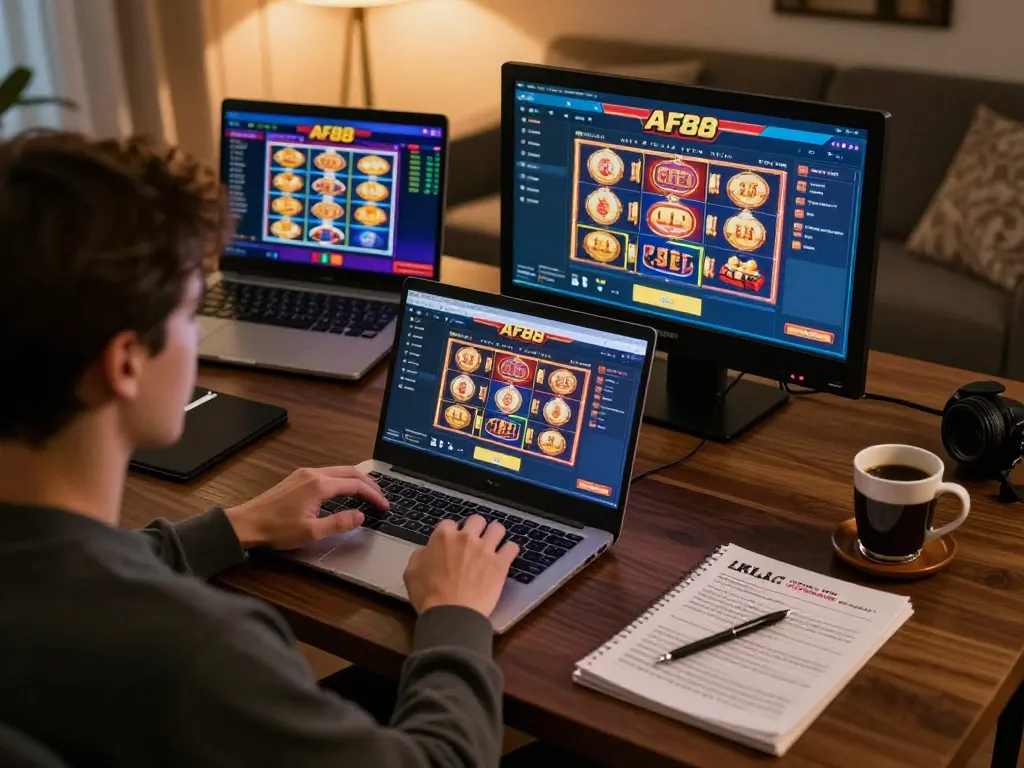 af88 player strategizing their online gaming at home with focused attention
