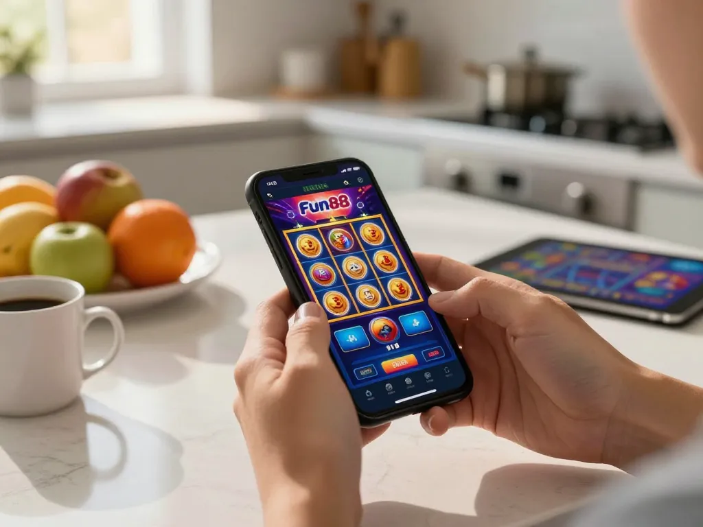 Engaging Fun88 mobile app experience showcasing dynamic slots on smartphone.