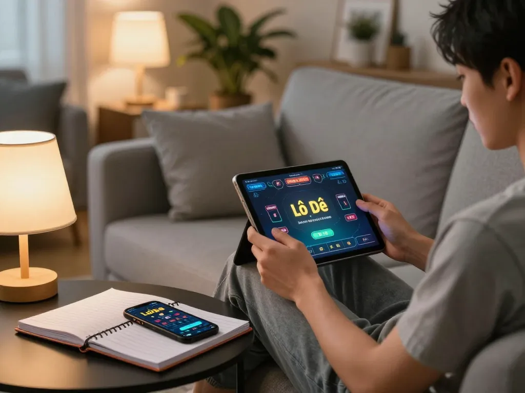 Engaging in Lô đề online betting strategy from a comfortable home setting.