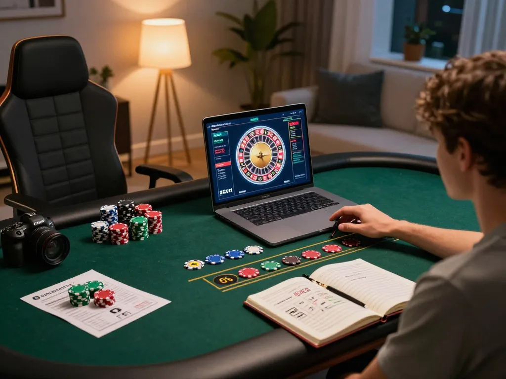 Player strategizing for roulette gameplay with 88vv in a cozy, modern home setup.