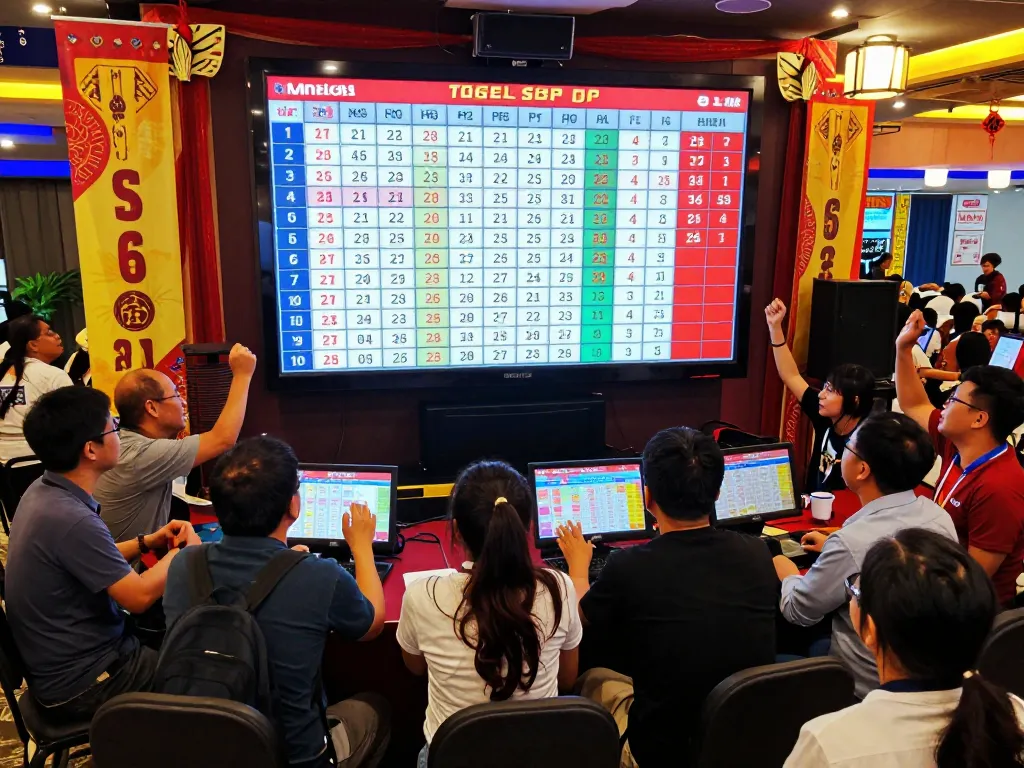 Togel sgp live draw excitement with players celebrating winning numbers in vibrant atmosphere.