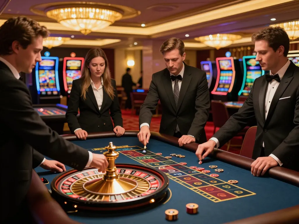 The g28 game captures the intensity at a roulette table with players eagerly watching as the wheel spins.