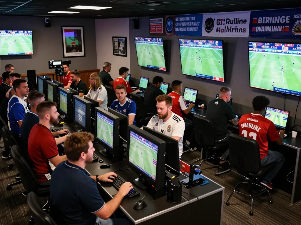 Excited patrons placing bets at sports lounge with luck88com promotions visible, showcasing vibrant atmosphere