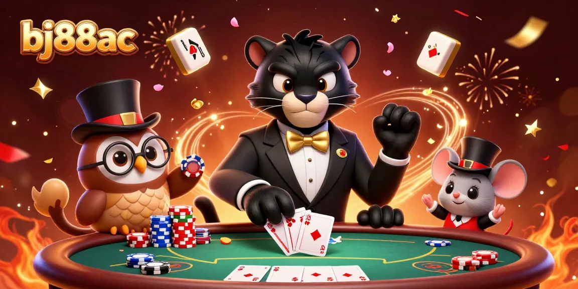 Experience excitement at bj88ac as a stylish panther deals poker cards in a vibrant casino scene.