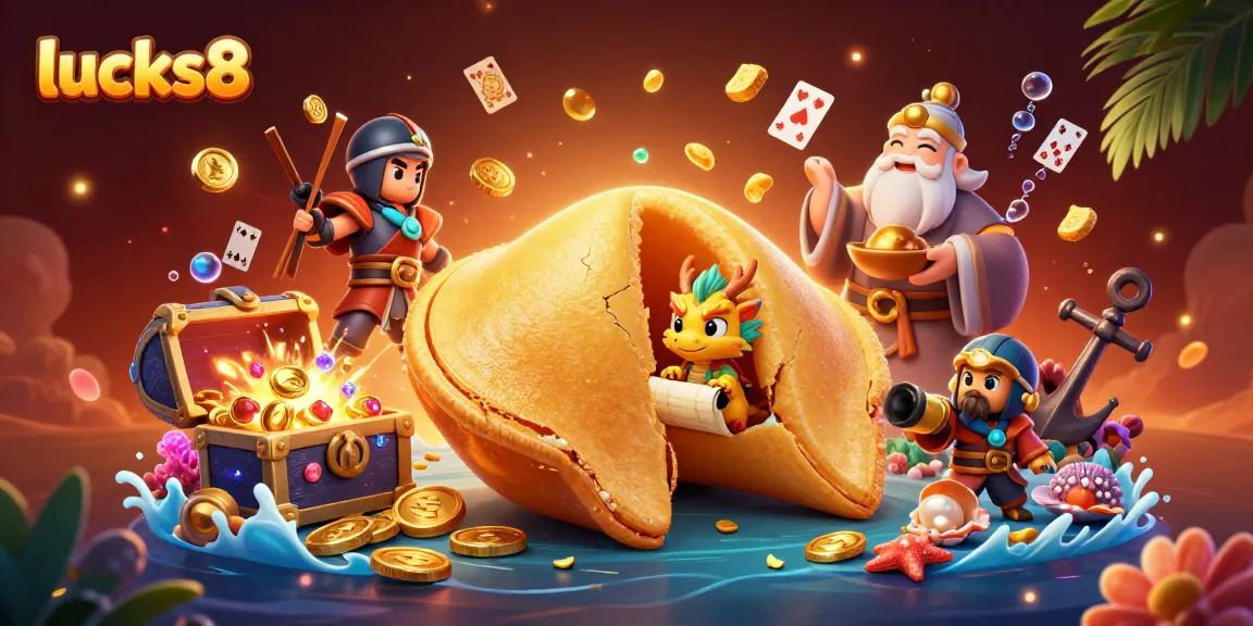 Spin winning slots with lucks8 in a vibrant 3D casino illustration filled with gold treasures.