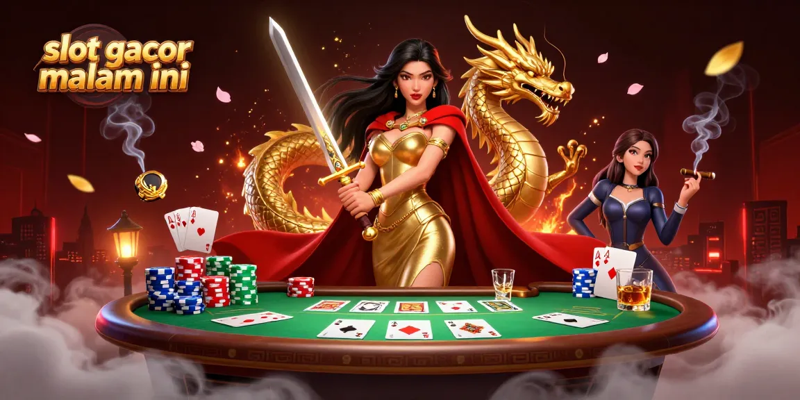 Experience slot gacor malam ini with vibrant 3D illustration showcasing a warrior queen and gaming elements.