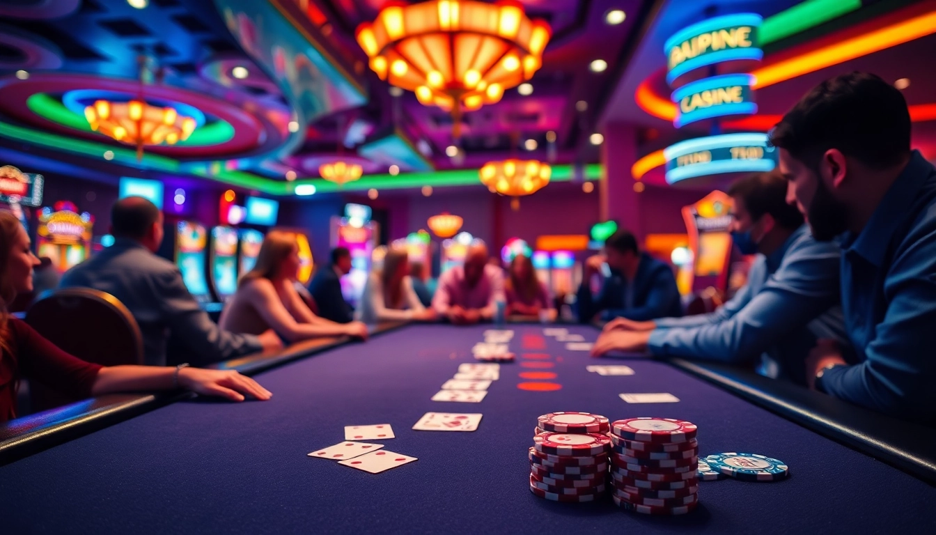 Engaging casino atmosphere featuring w88 poker tables and vibrant players enjoying their game.