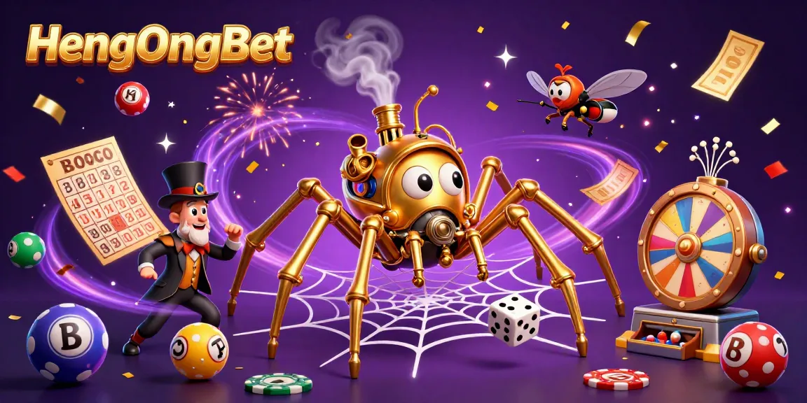 Engage with HengOngBet's vibrant casino scene filled with lottery balls and festive elements.