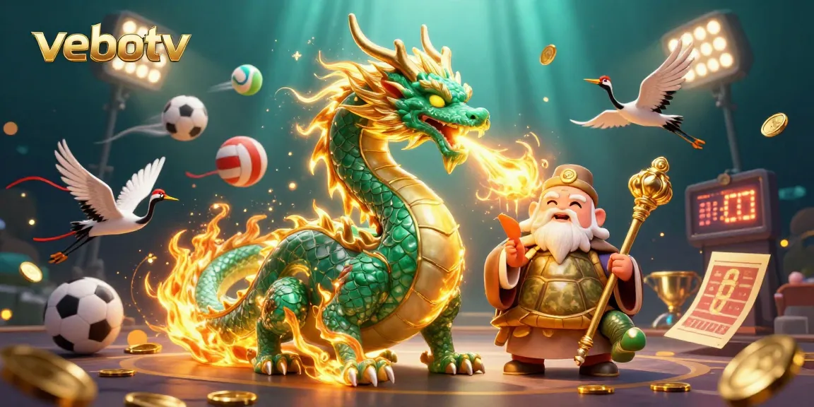 Bet on football with vebotv's dynamic illustration featuring fantasy characters and sports elements.