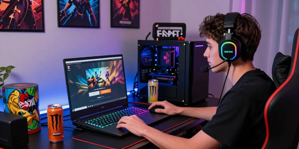Player logging into Raja Game on a laptop in a vibrant gaming setup.