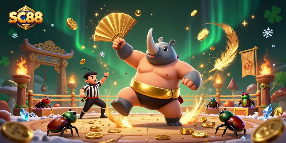SC88 champions players with thrilling wins, featuring a powerful beetle stomp amidst a vibrant gaming arena.