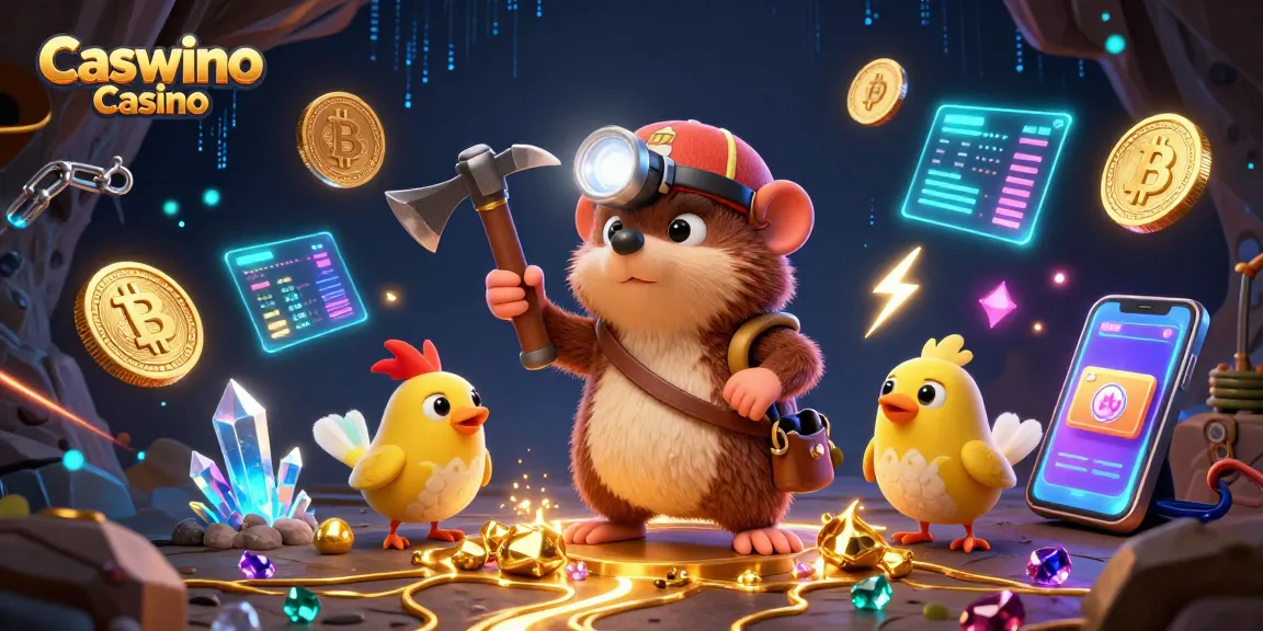 Immerse in the treasure-hunting adventure at Caswino Casino with glowing coins and vibrant elements.