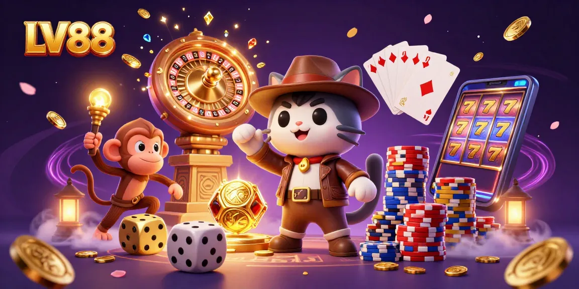Engage with LV88's exciting gameplay, where the explorer cat uncovers casino treasures.