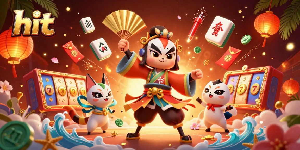 Hit immersive gambling experience in vibrant 3D with kabuki characters and slot elements.